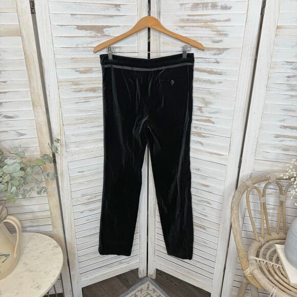 DEREK LAM Women's 6 Black Velvet Straight Leg Tuxedo Stripe Pant MADE IN ITALY - Picture 2 of 12